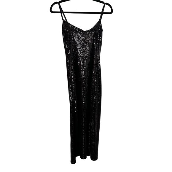 Bebe Black Cowl Neck Shimmer Sleeveless Cocktail Maxi Dress Size Medium - Picture 9 of 9